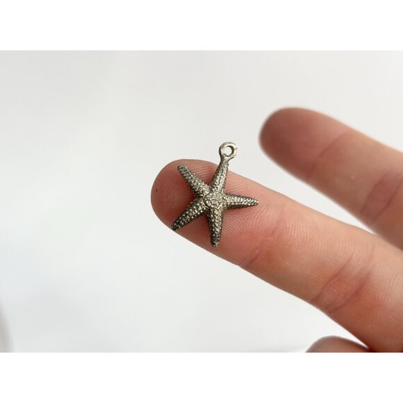 Silver Toned Starfish Shaped Textured Teeny Tiny Figural Vintage Pendant | Charm - Picture 6 of 7